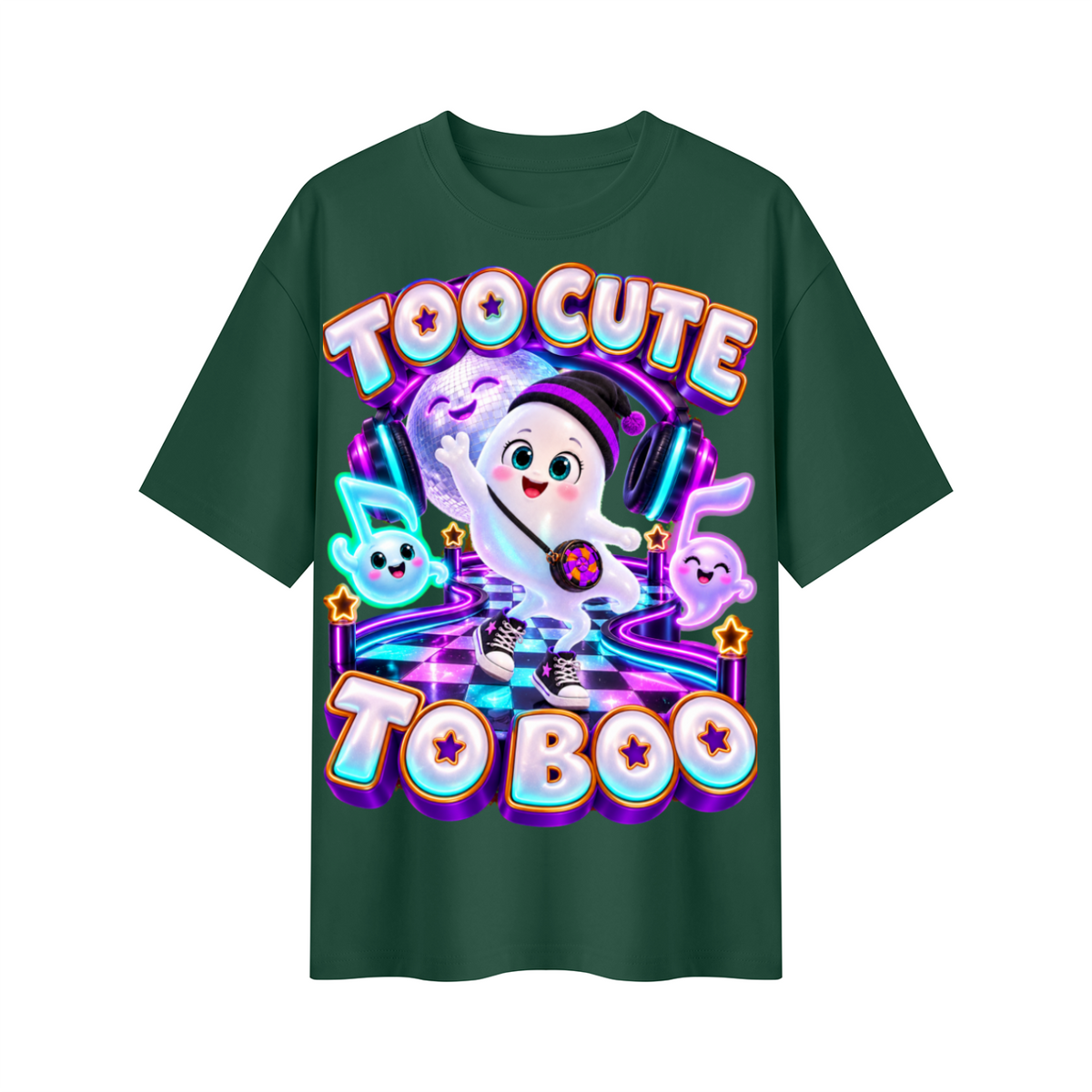 Halloween Cute Ghost Oversized Graphic T-Shirt - Too Cute to Boo - Unisex