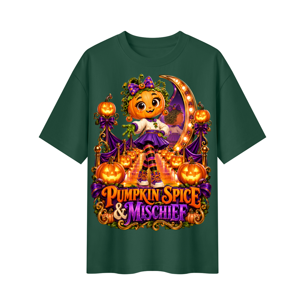 Halloween Pumpkin Girl Oversized Graphic T-Shirt - Pumpkin Spice & Mischief - Unisex