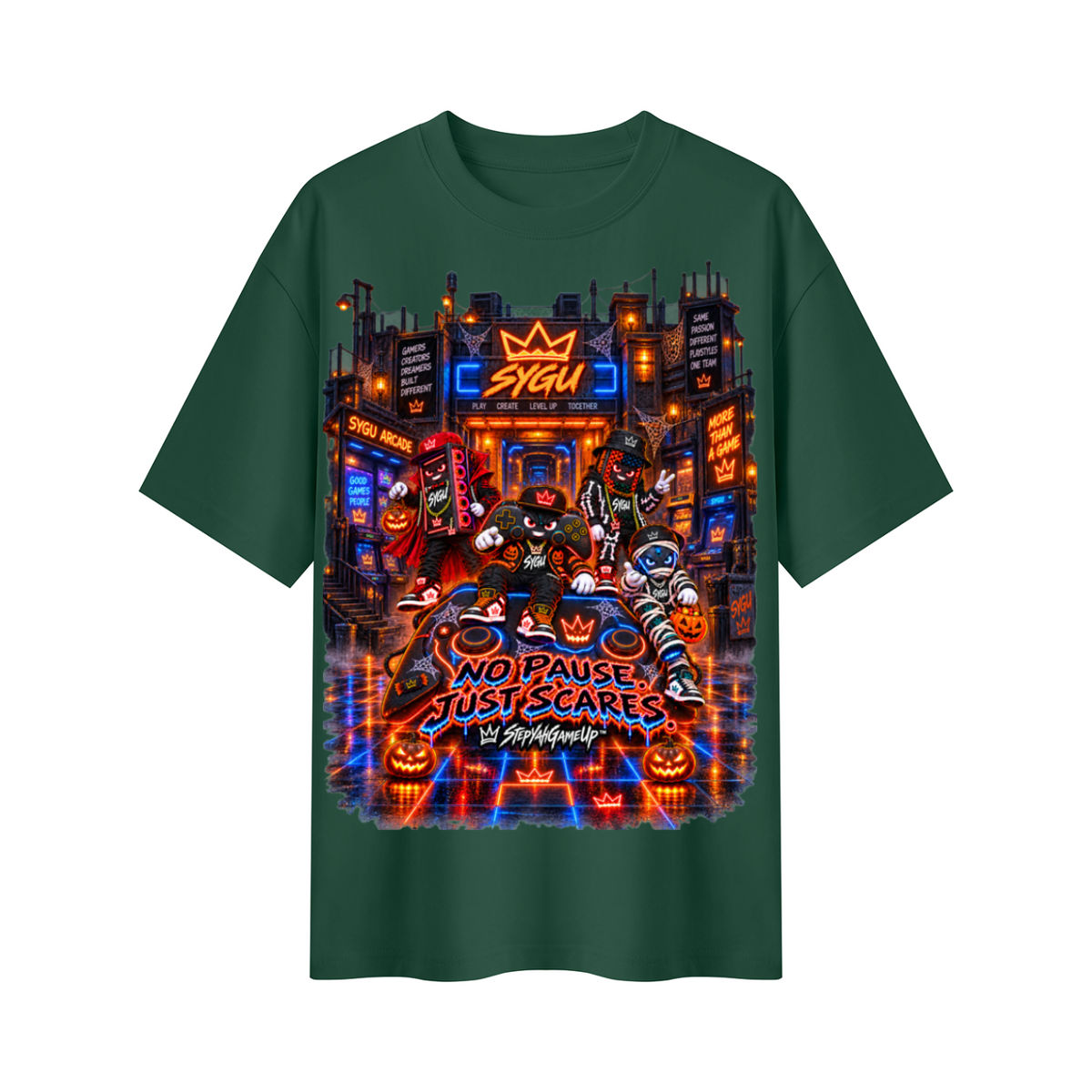 StepYahGameUp™ Halloween Gamer Oversized Graphic T-Shirt - No Pause Just Scares - Unisex
