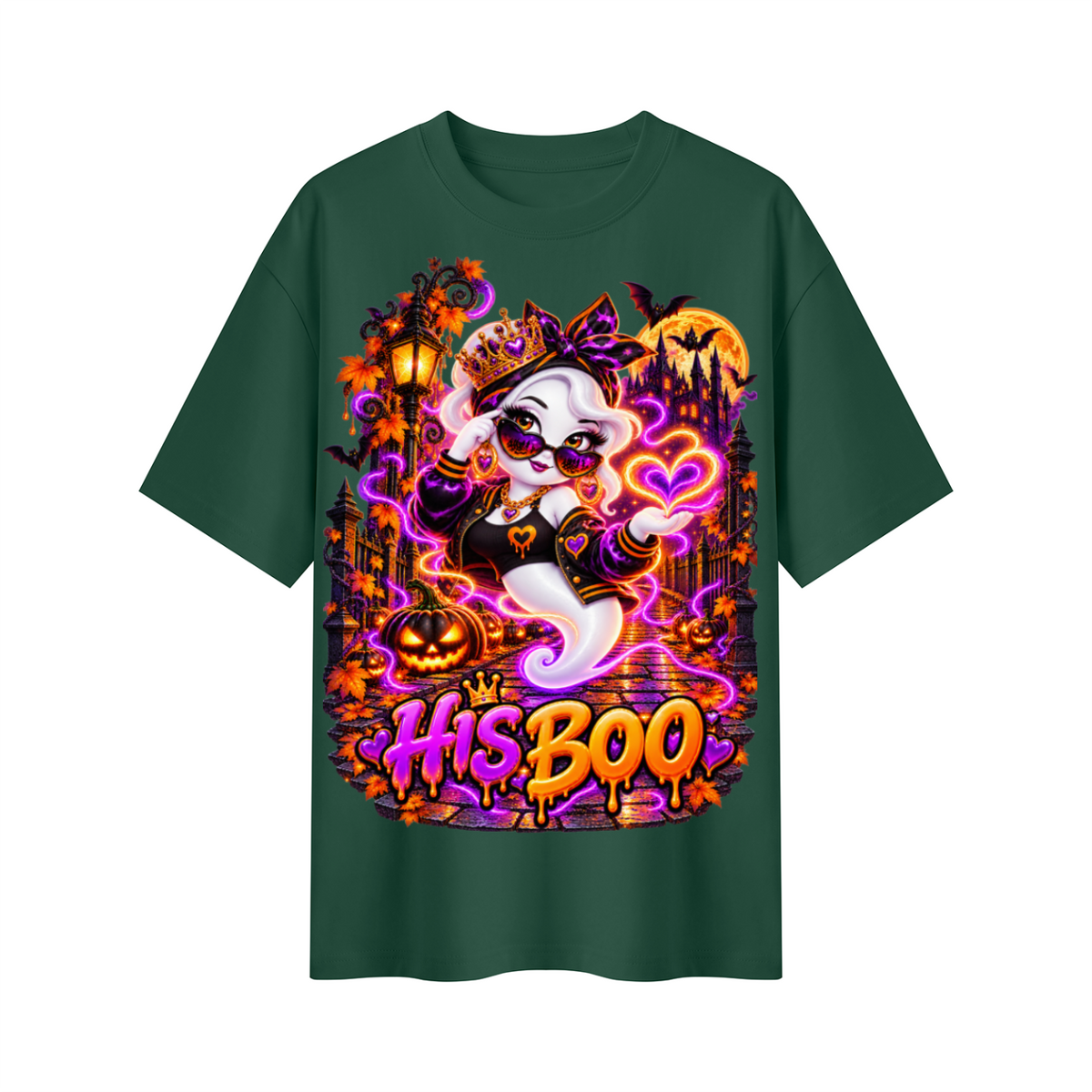 Halloween His Boo Ghost Oversized Graphic T-Shirt - Couples Halloween Tee - Unisex