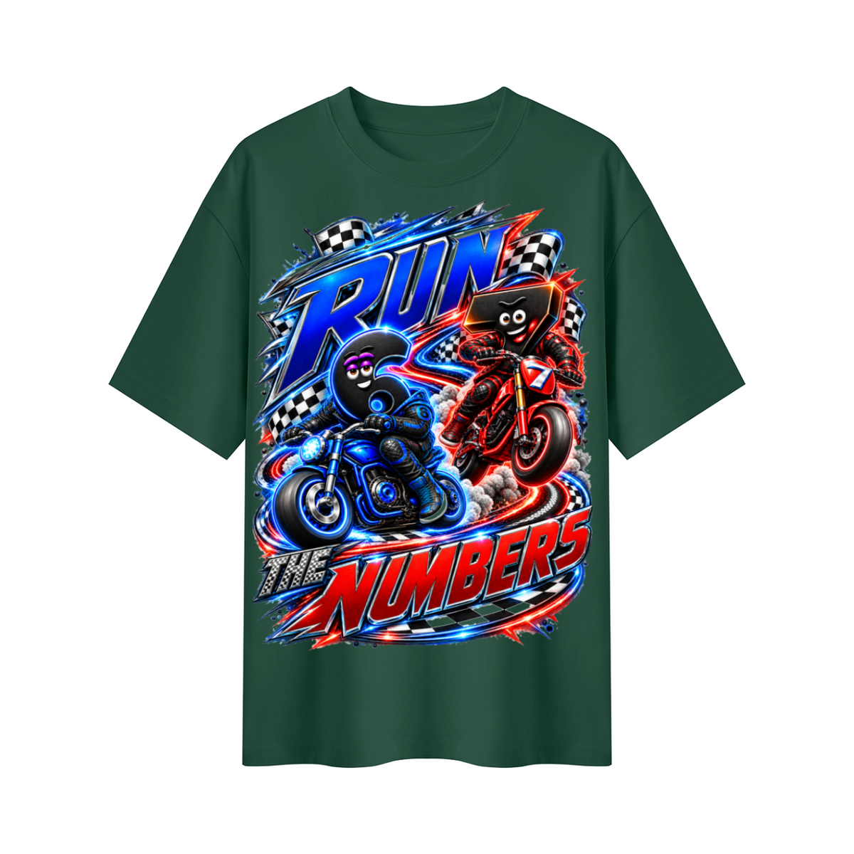 6-7 Street Mode™ Motorcycle Oversized Graphic T-Shirt - Run the Numbers - Unisex
