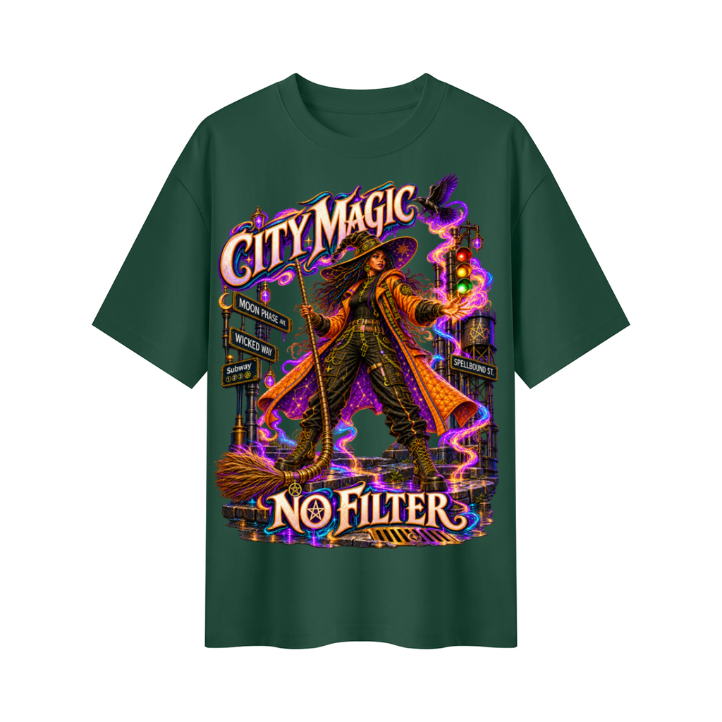 Halloween City Magic No Filter Witch Oversized Graphic T-Shirt - Unisex