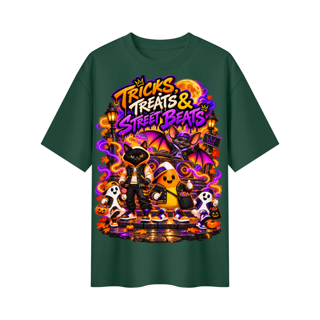 Halloween Tricks, Treats & Street Beats Oversized Graphic T-Shirt - Unisex