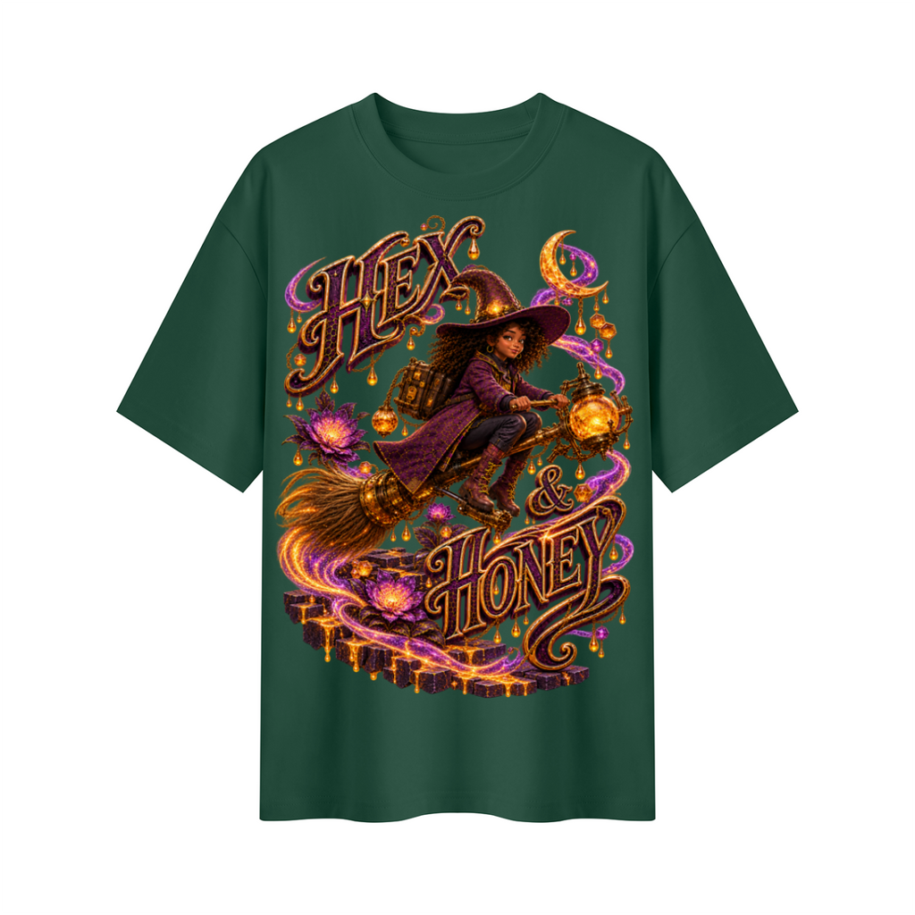 Halloween Hex & Honey Witch Oversized Graphic T-Shirt - Unisex