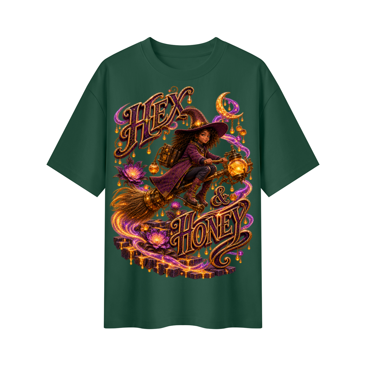 Halloween Hex & Honey Witch Oversized Graphic T-Shirt - Unisex