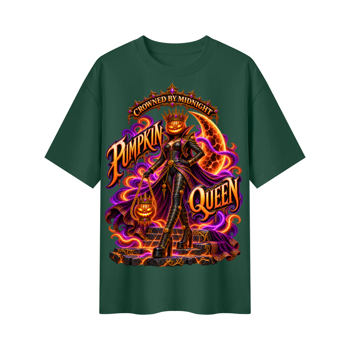 Halloween Pumpkin Queen Oversized Graphic T-Shirt - Crowned by Midnight - Unisex
