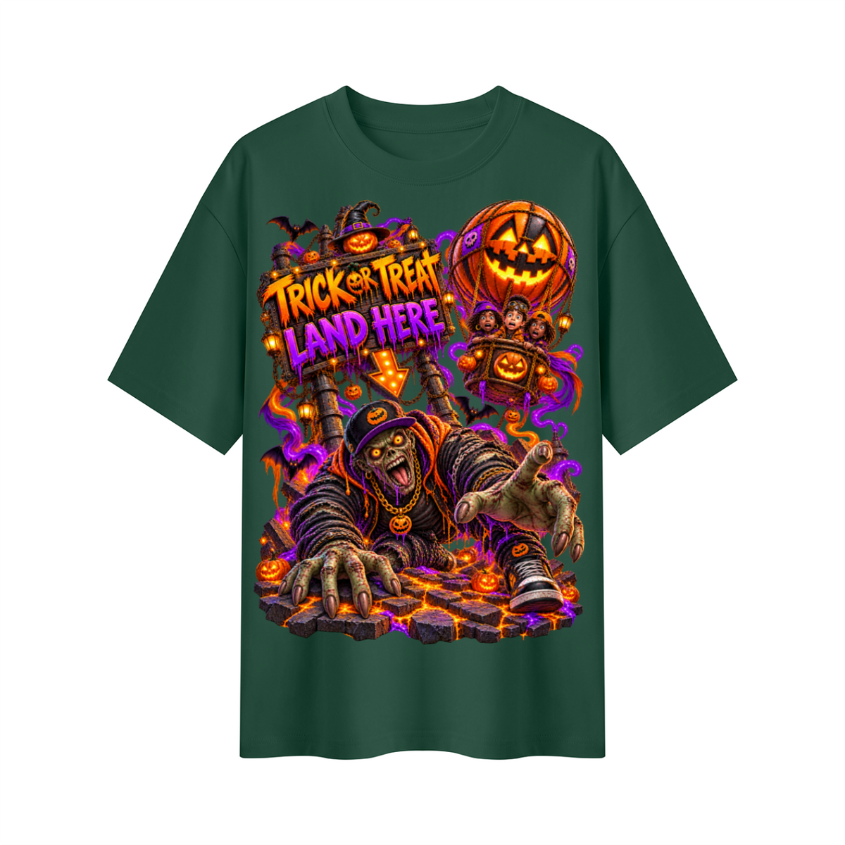 Halloween Trick or Treat Land Here Oversized Graphic T-Shirt - Wrong Place to Land - Unisex