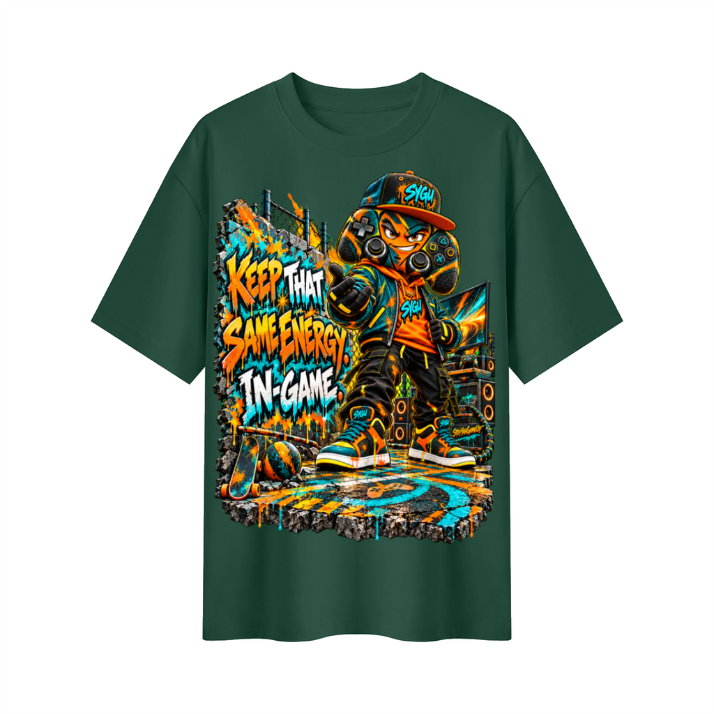 StepYahGameUp™ Keep That Same Energy In Game Oversized Graphic T-Shirt - Unisex