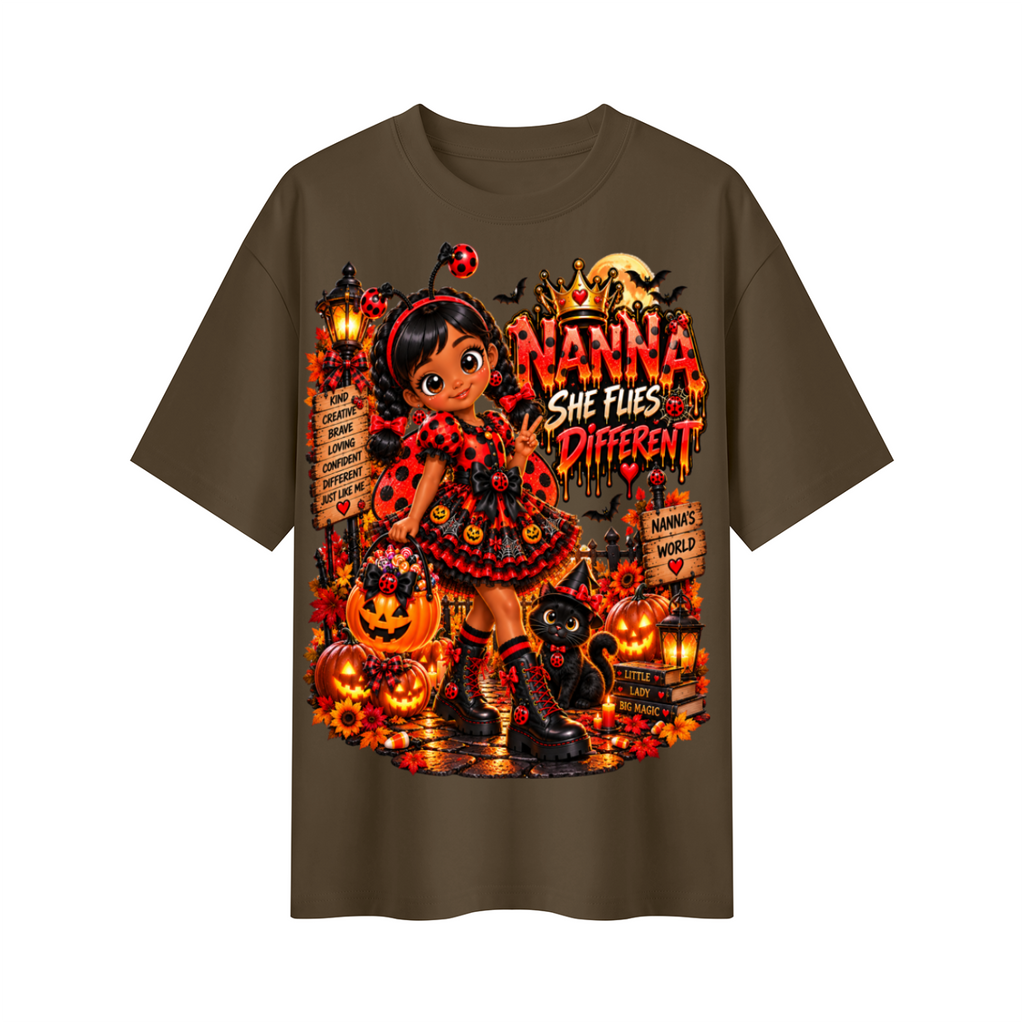 Nanna's World Dream Big Halloween Ladybug Girl Oversized Graphic T-Shirt - She Flies Different - Unisex
