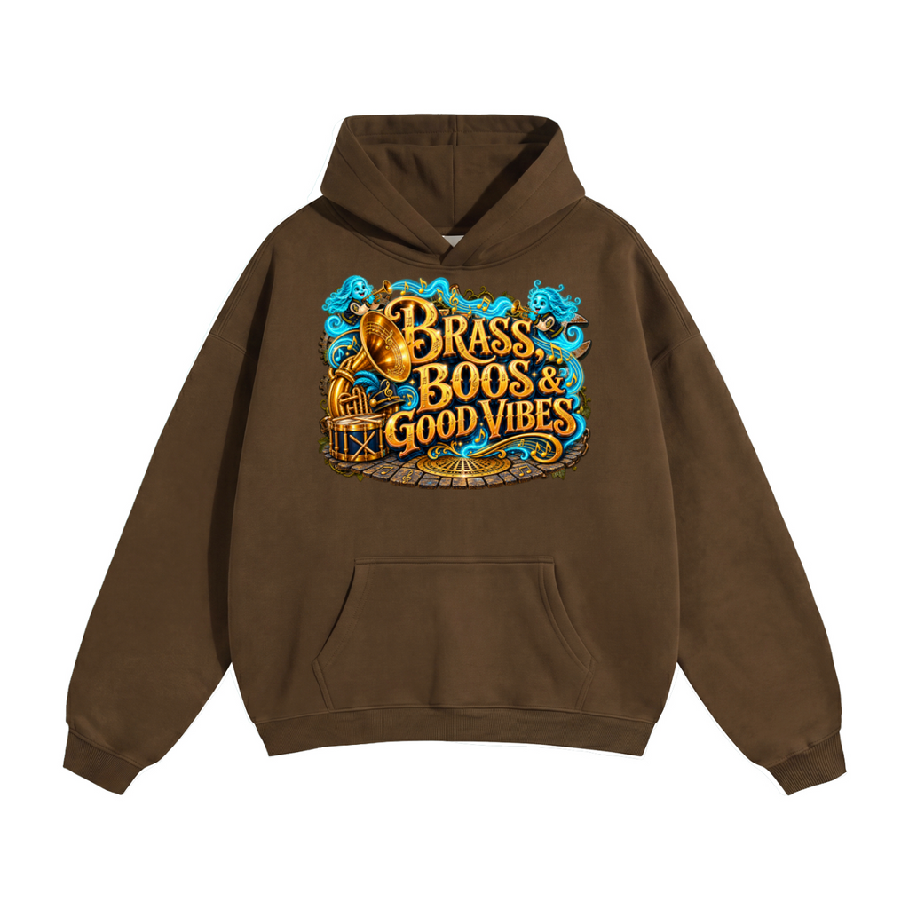 Halloween Brass, Boos & Good Vibes Front & Back Graphic Hoodie - Bring the Boom - Unisex