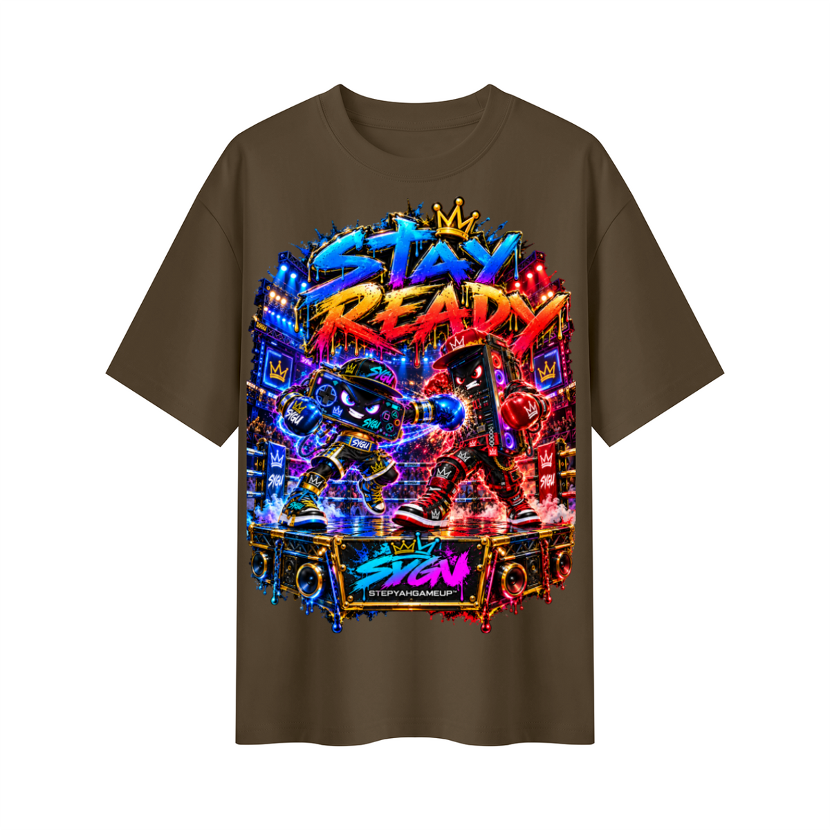 StepYahGameUp™ Stay Ready Mobile vs. PC Oversized Graphic T-Shirt - Unisex