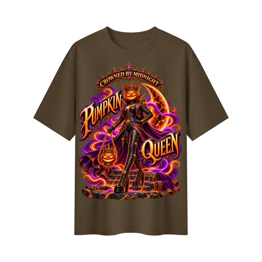 Halloween Pumpkin Queen Oversized Graphic T-Shirt - Crowned by Midnight - Unisex
