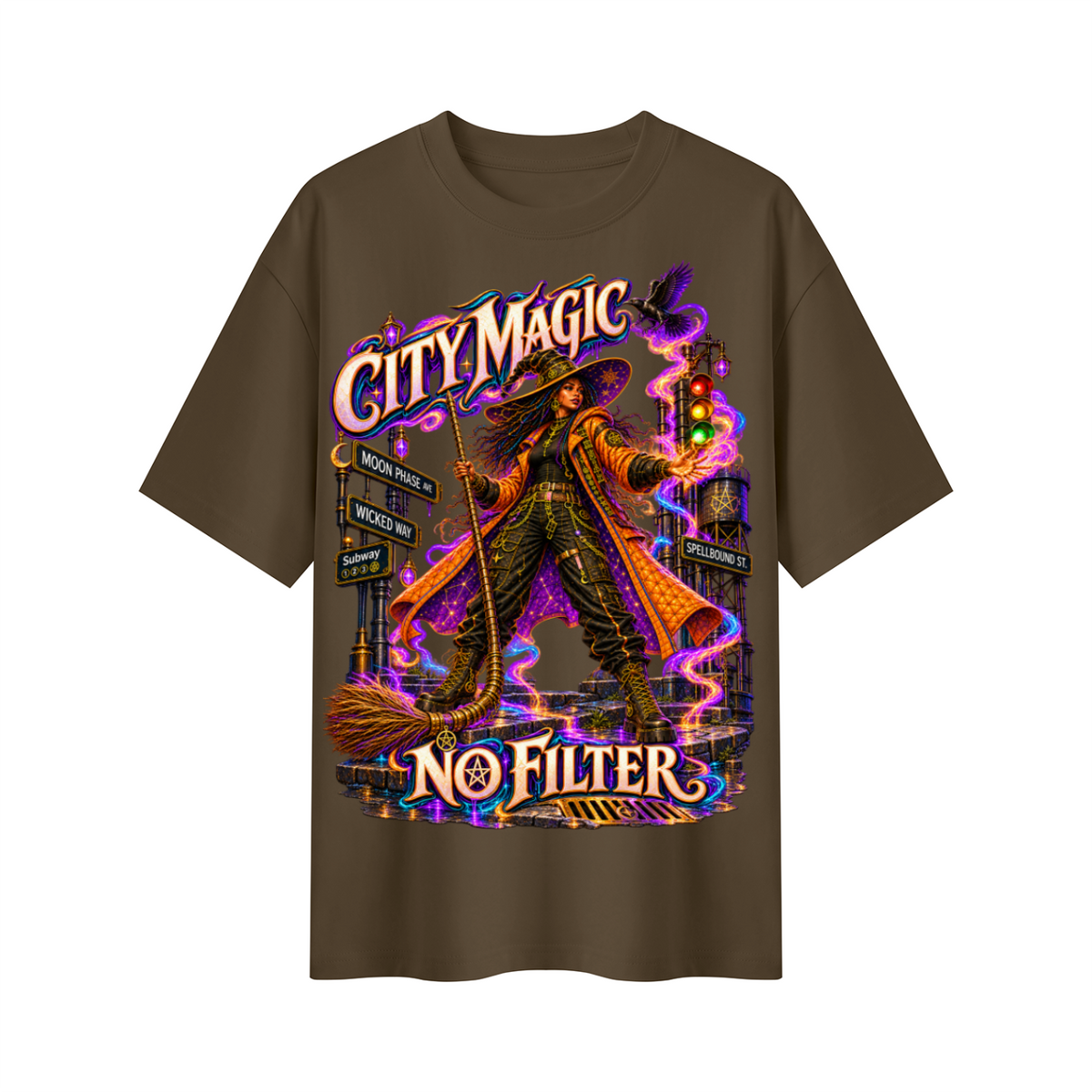 Halloween City Magic No Filter Witch Oversized Graphic T-Shirt - Unisex