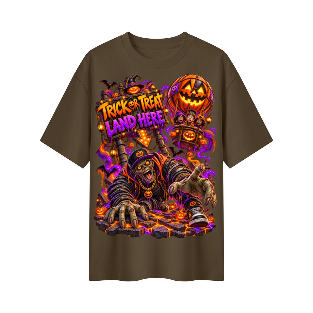 Halloween Trick or Treat Land Here Oversized Graphic T-Shirt - Wrong Place to Land - Unisex