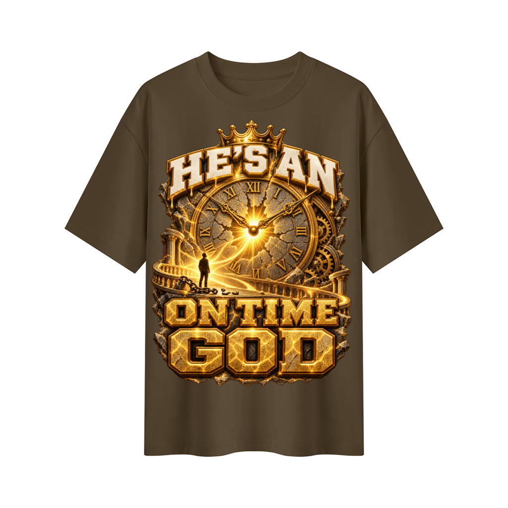Walk by Faith™ He’s an On Time God Oversized Graphic T-Shirt - Unisex