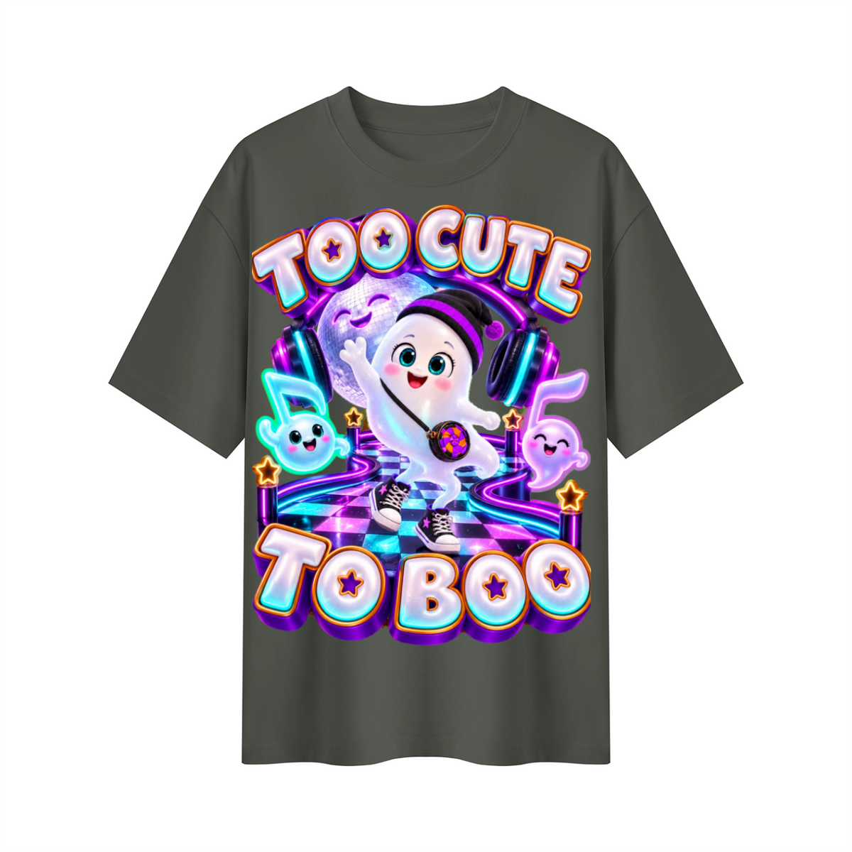 Halloween Cute Ghost Oversized Graphic T-Shirt - Too Cute to Boo - Unisex