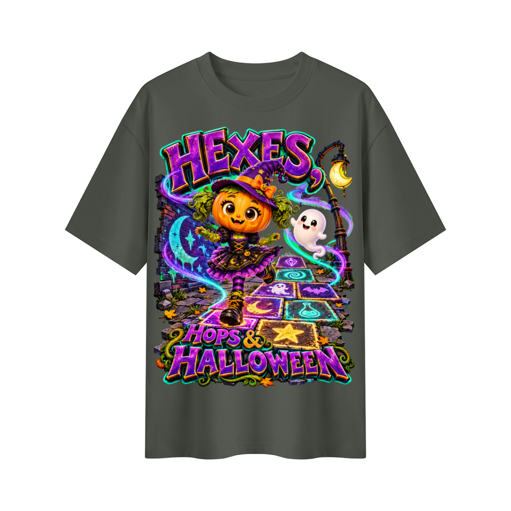 Pumpkin Witch Girl Oversized Graphic T-Shirt - Hexes, Hops & Halloween - Unisex