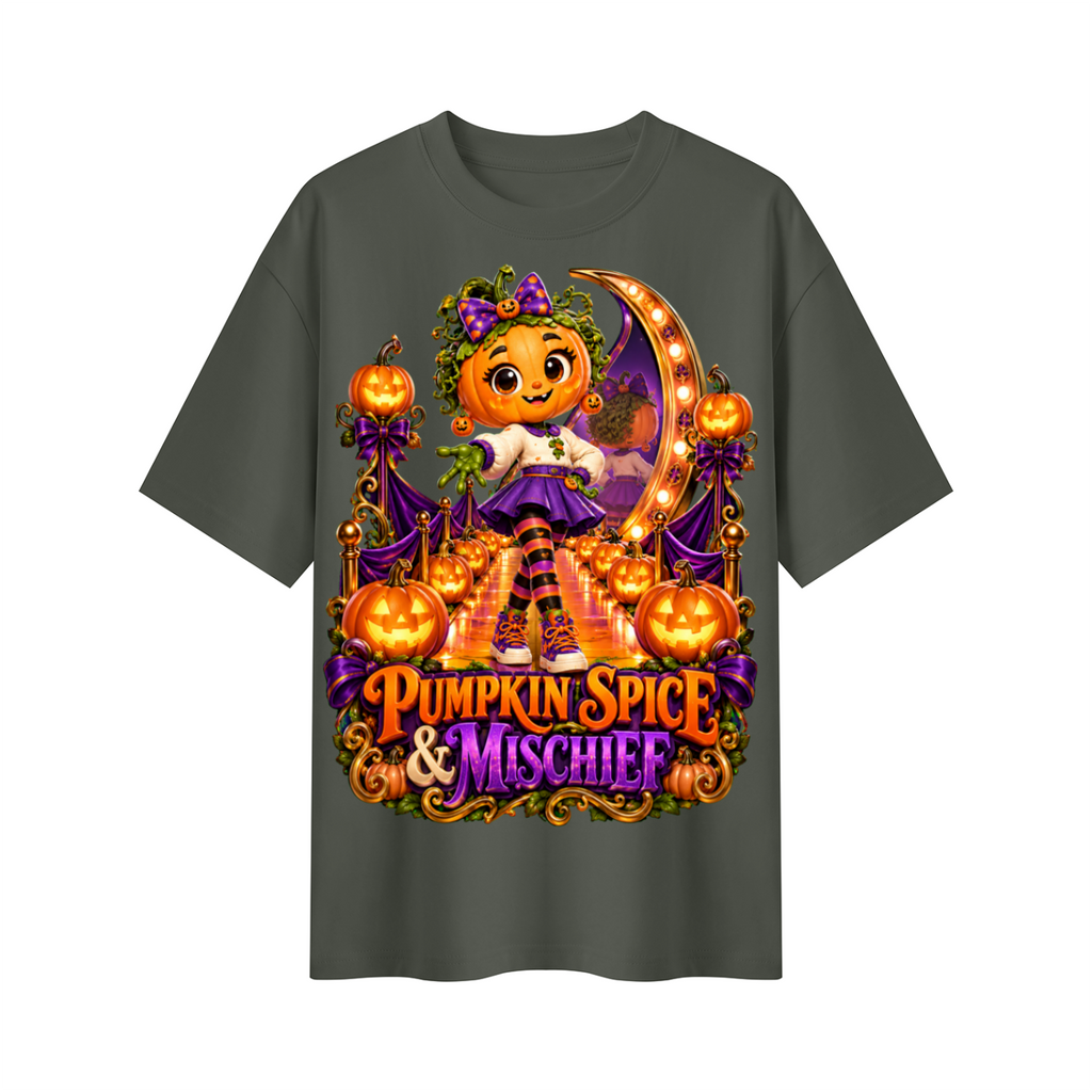 Halloween Pumpkin Girl Oversized Graphic T-Shirt - Pumpkin Spice & Mischief - Unisex