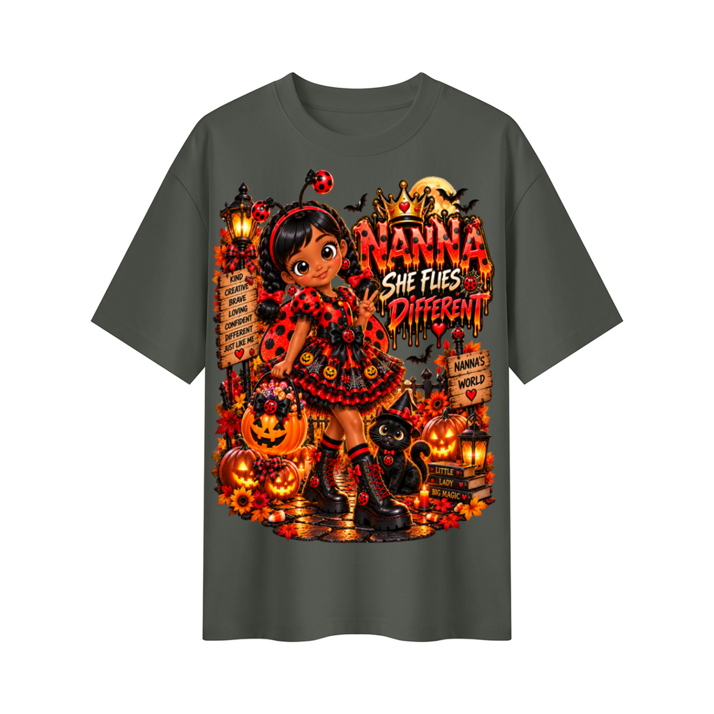 Nanna's World Dream Big Halloween Ladybug Girl Oversized Graphic T-Shirt - She Flies Different - Unisex