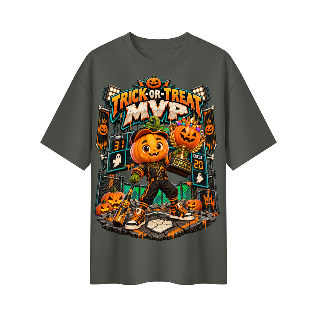 Halloween Pumpkin Baseball Oversized Graphic T-Shirt - Trick-or-Treat MVP - Unisex
