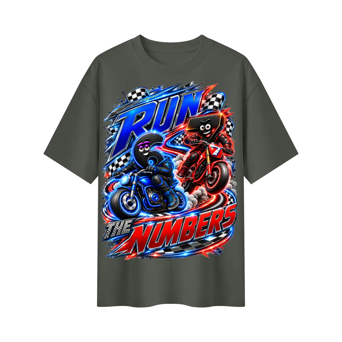 6-7 Street Mode™ Motorcycle Oversized Graphic T-Shirt - Run the Numbers - Unisex