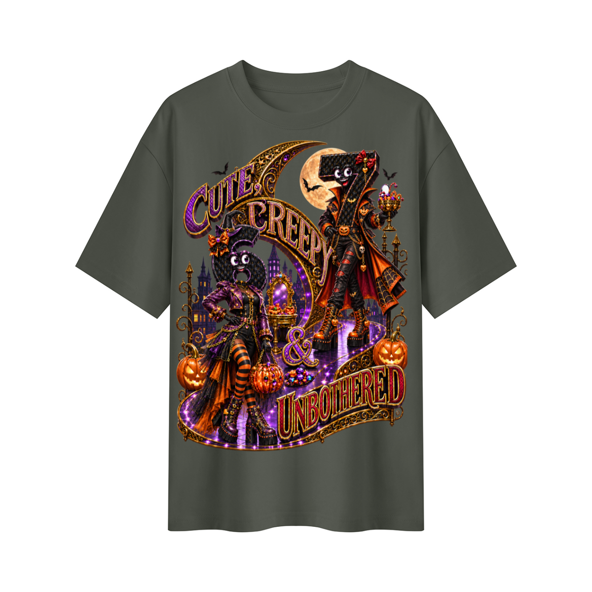 6-7 Street Mode™ Cute, Creepy & Unbothered Halloween Oversized Graphic T-Shirt - Unisex