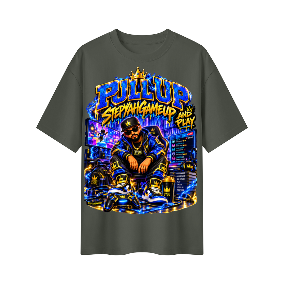 StepYahGameUp™ Pull Up and Play Oversized Graphic T-Shirt - Unisex