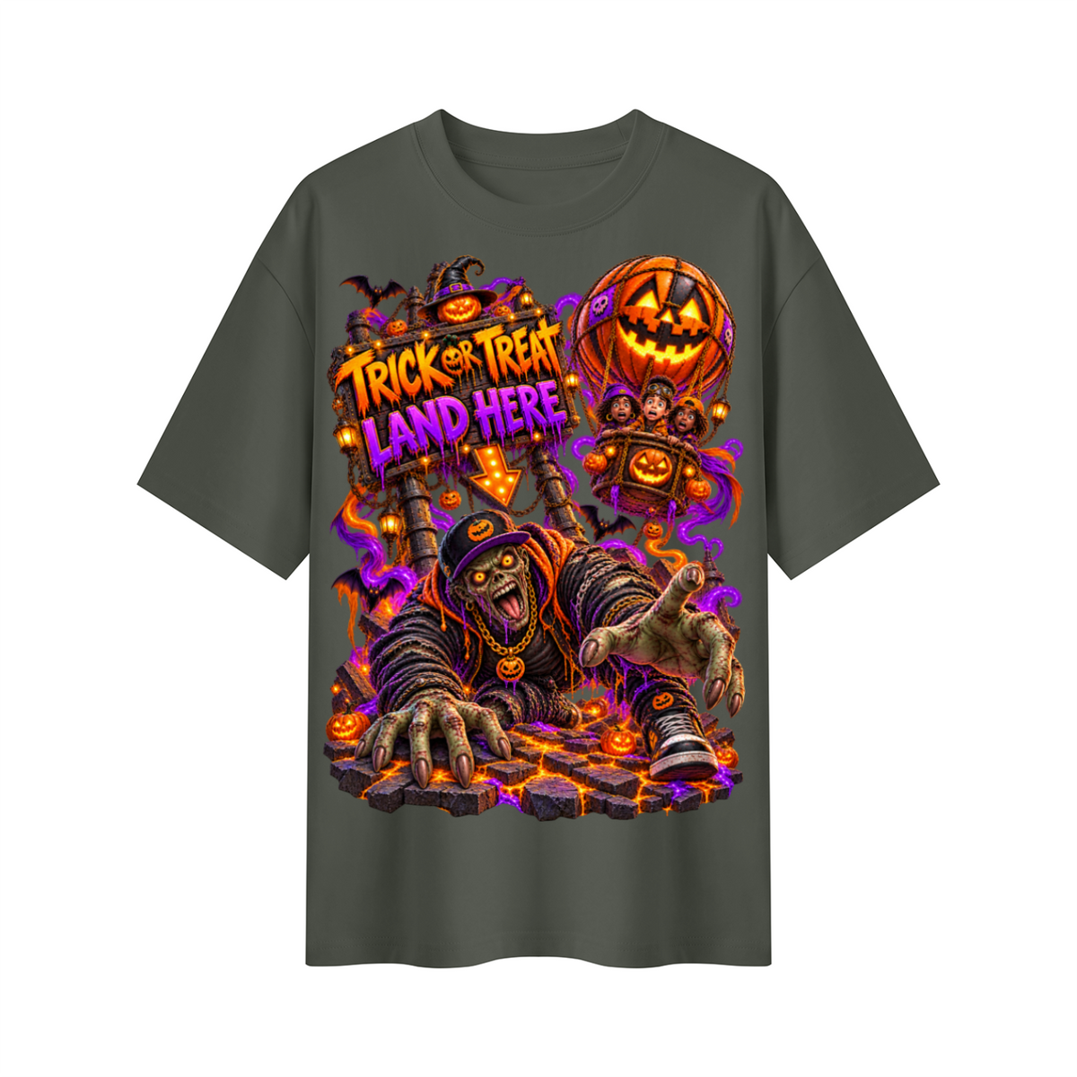 Halloween Trick or Treat Land Here Oversized Graphic T-Shirt - Wrong Place to Land - Unisex
