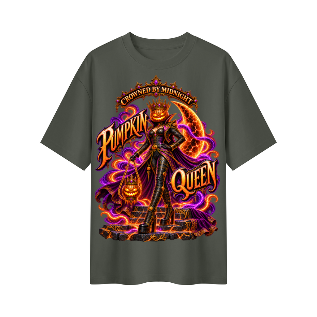 Halloween Pumpkin Queen Oversized Graphic T-Shirt - Crowned by Midnight - Unisex