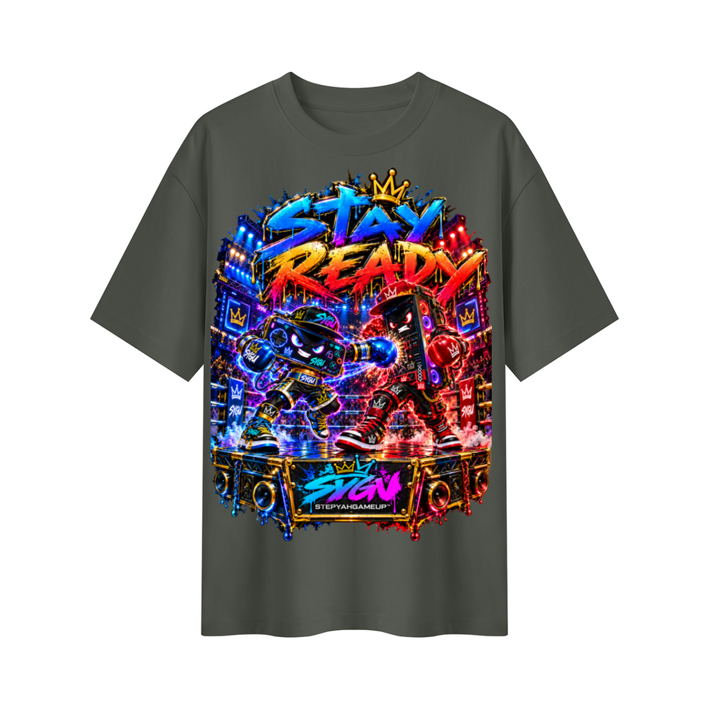 StepYahGameUp™ Stay Ready Mobile vs. PC Oversized Graphic T-Shirt - Unisex