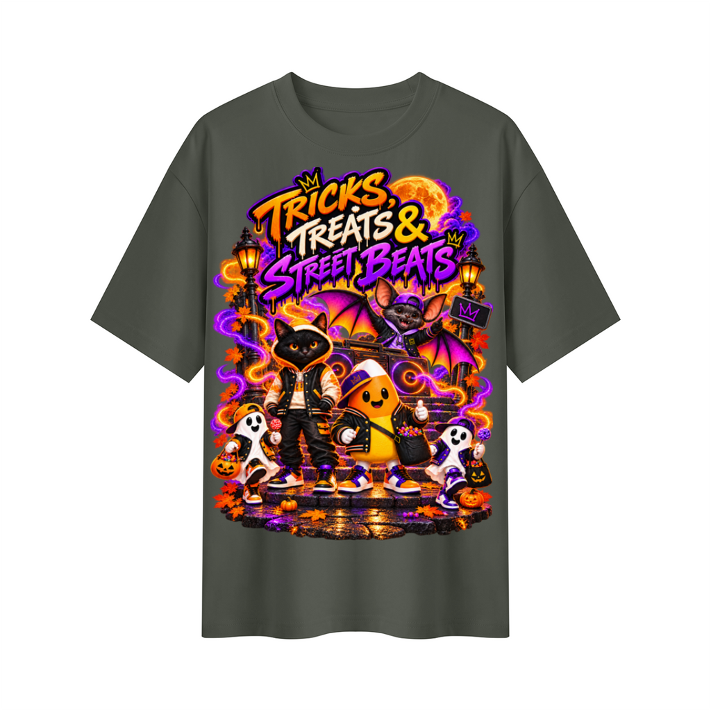 Halloween Tricks, Treats & Street Beats Oversized Graphic T-Shirt - Unisex