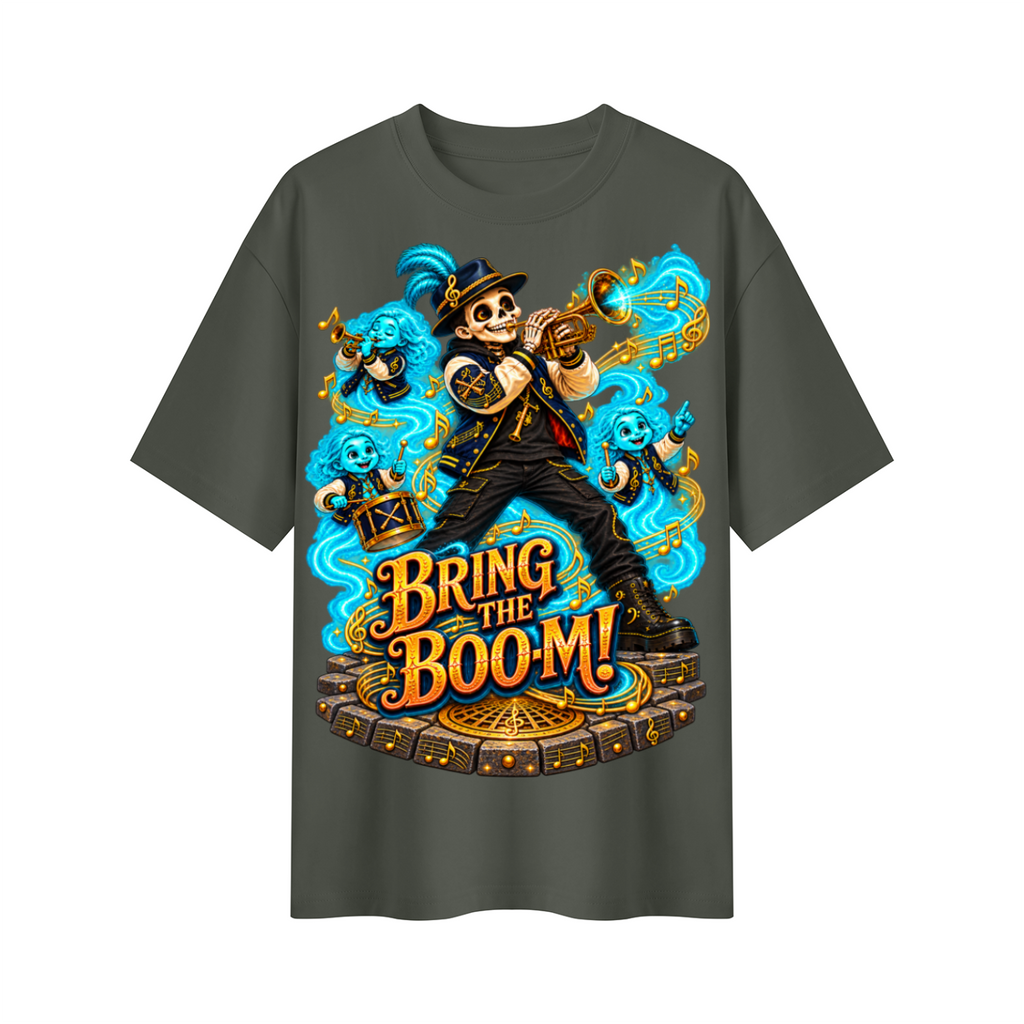 Halloween Bring the Boom Ghost Band Oversized Graphic T-Shirt - Unisex