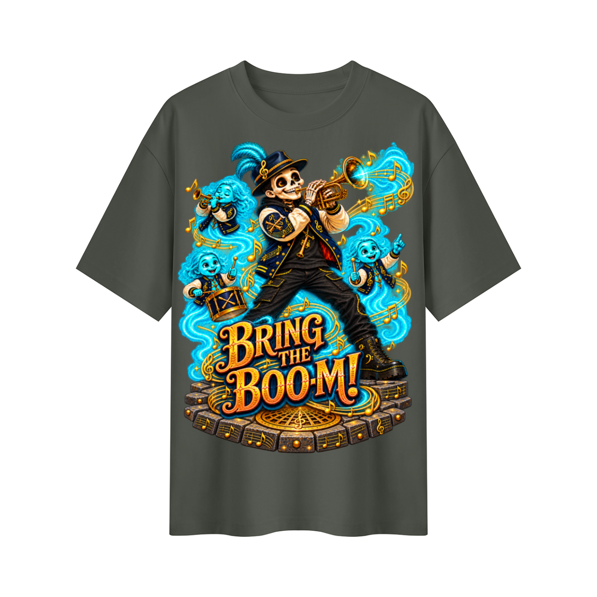 Halloween Bring the Boom Ghost Band Oversized Graphic T-Shirt - Unisex