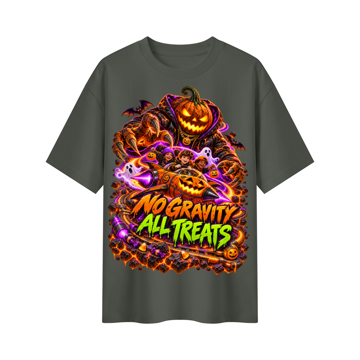 Halloween No Gravity All Treats Oversized Graphic T-Shirt - Unisex