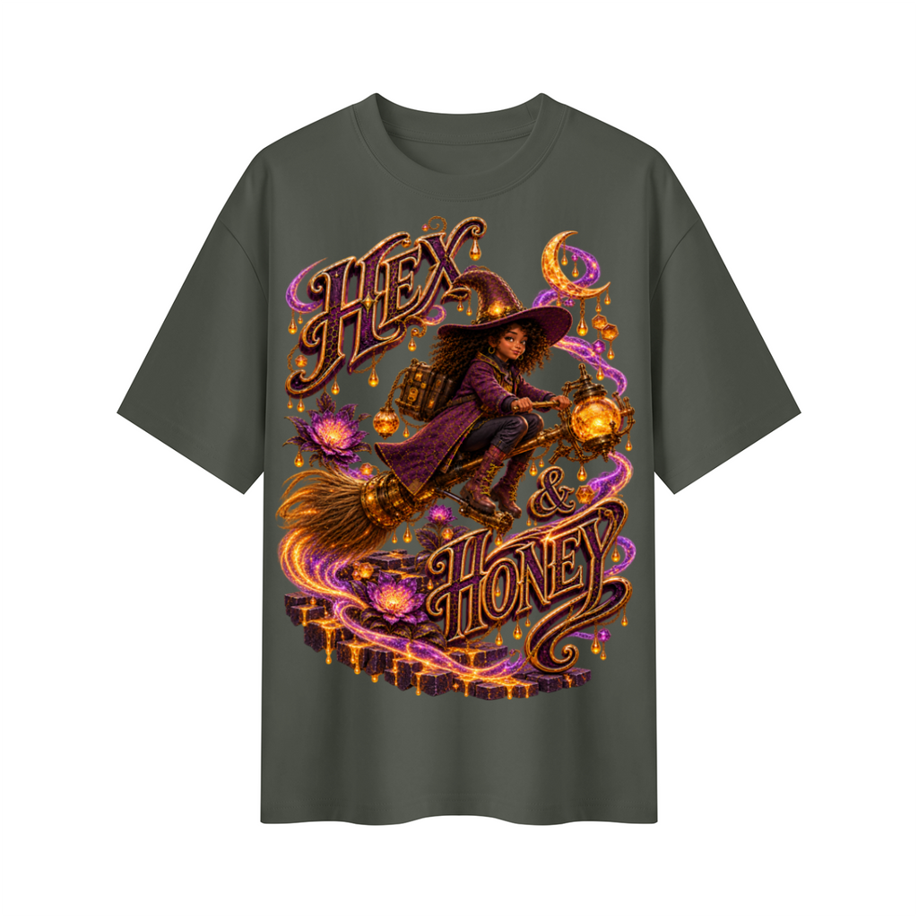 Halloween Hex & Honey Witch Oversized Graphic T-Shirt - Unisex