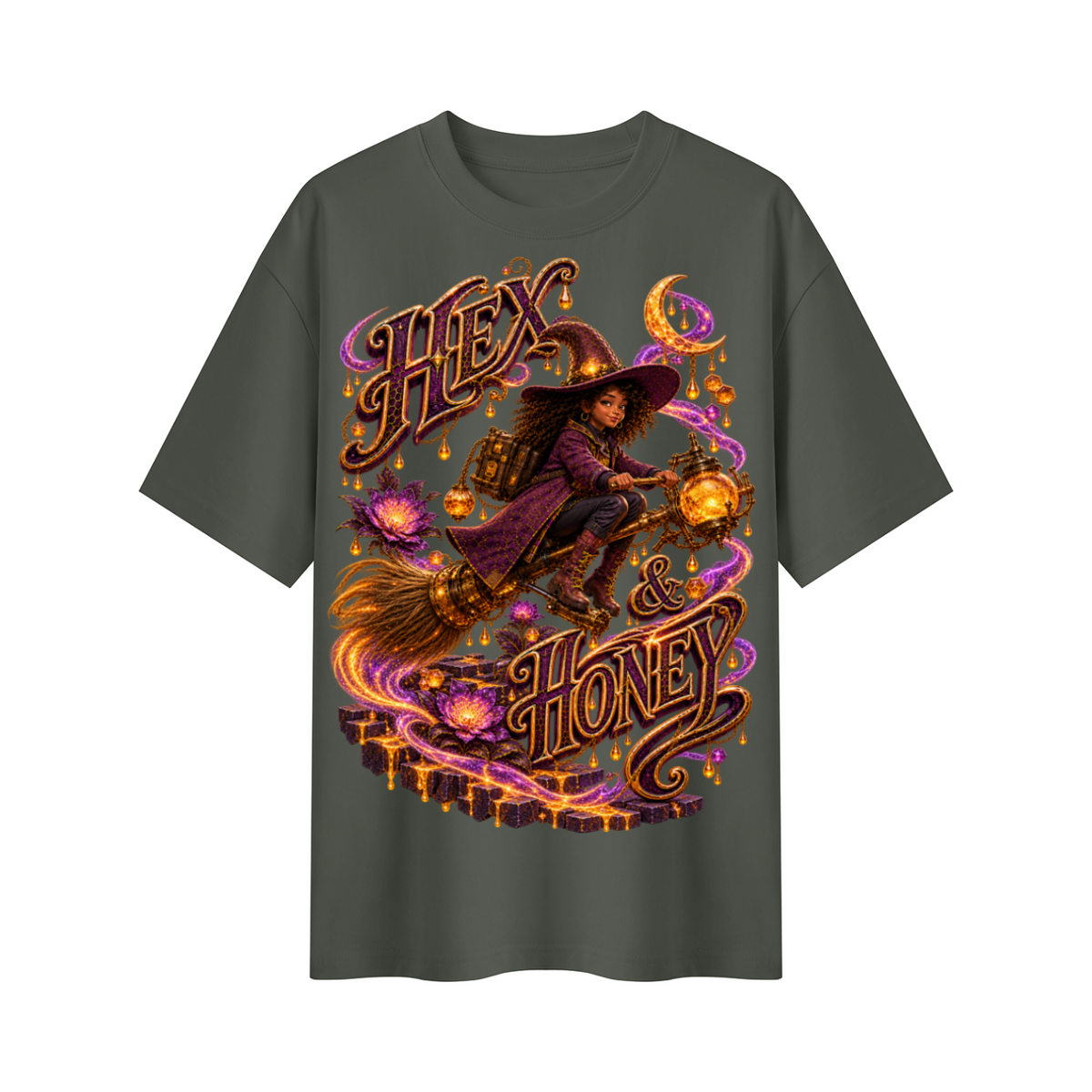 Halloween Hex & Honey Witch Oversized Graphic T-Shirt - Unisex