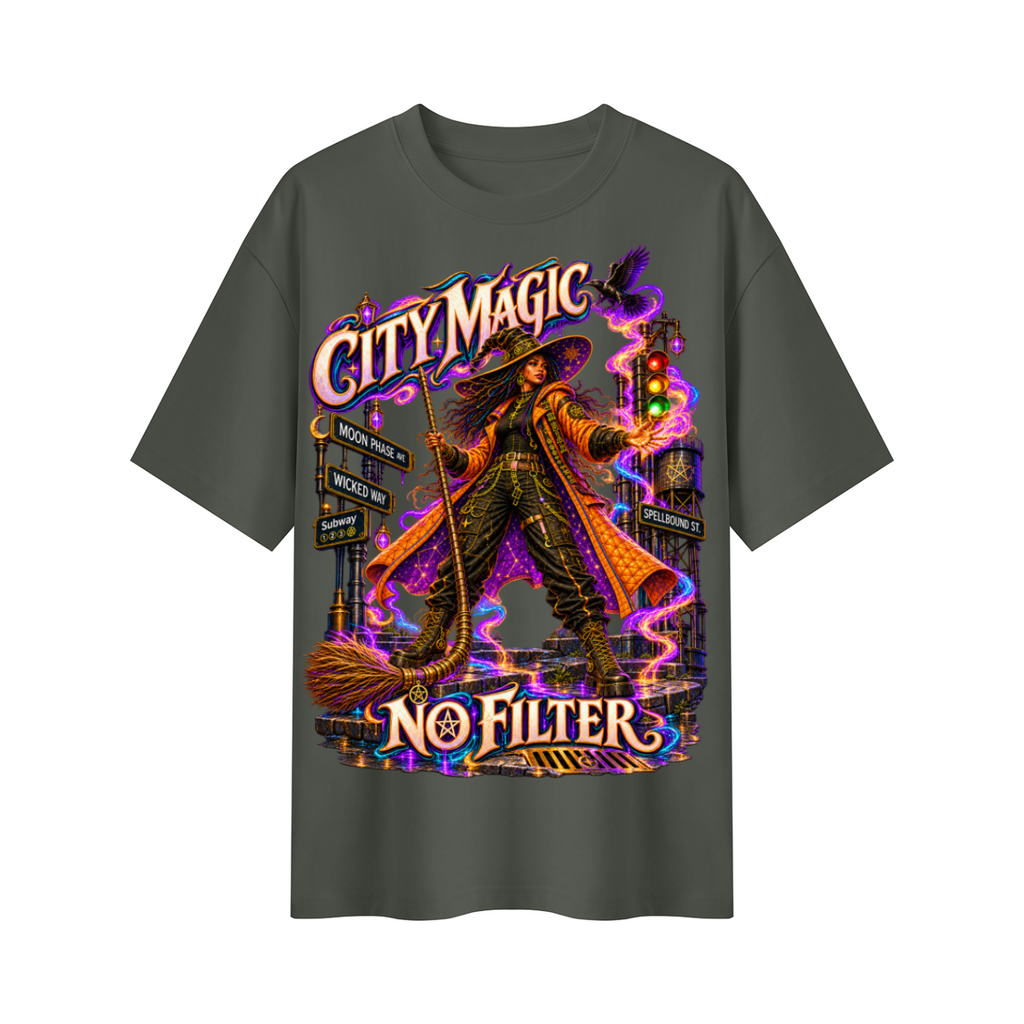 Halloween City Magic No Filter Witch Oversized Graphic T-Shirt - Unisex