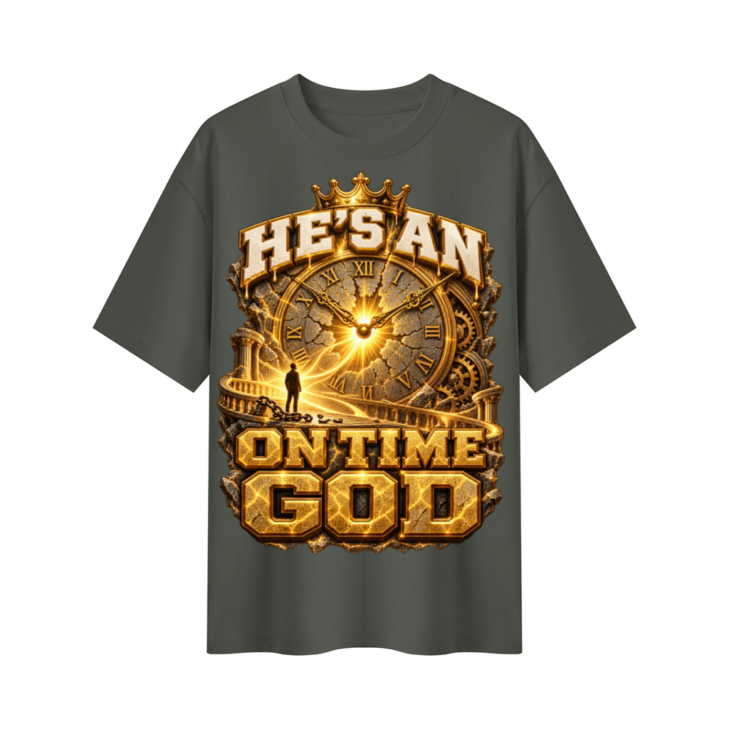 Walk by Faith™ He’s an On Time God Oversized Graphic T-Shirt - Unisex