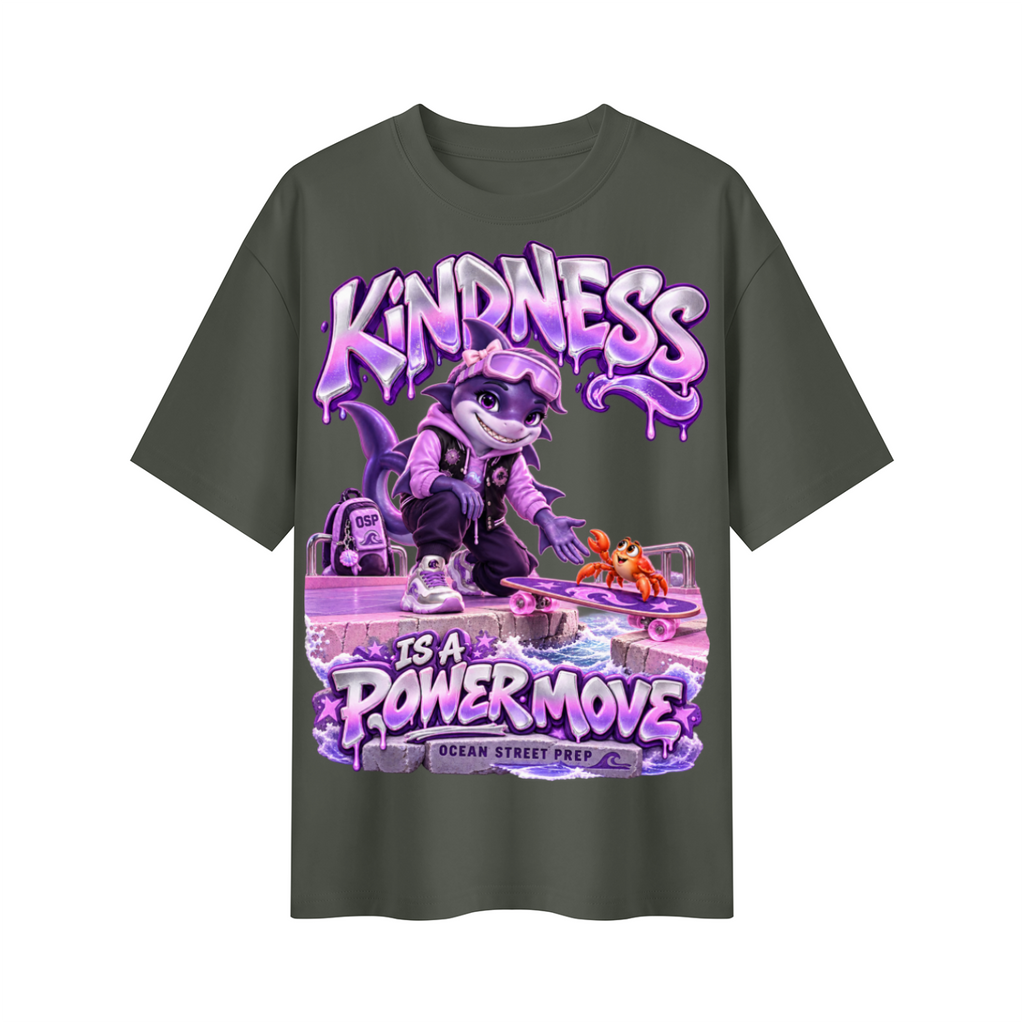 Ocean Street Prep™ Lil Violet Kindness Is a Power Move Oversized Graphic T-Shirt - Unisex