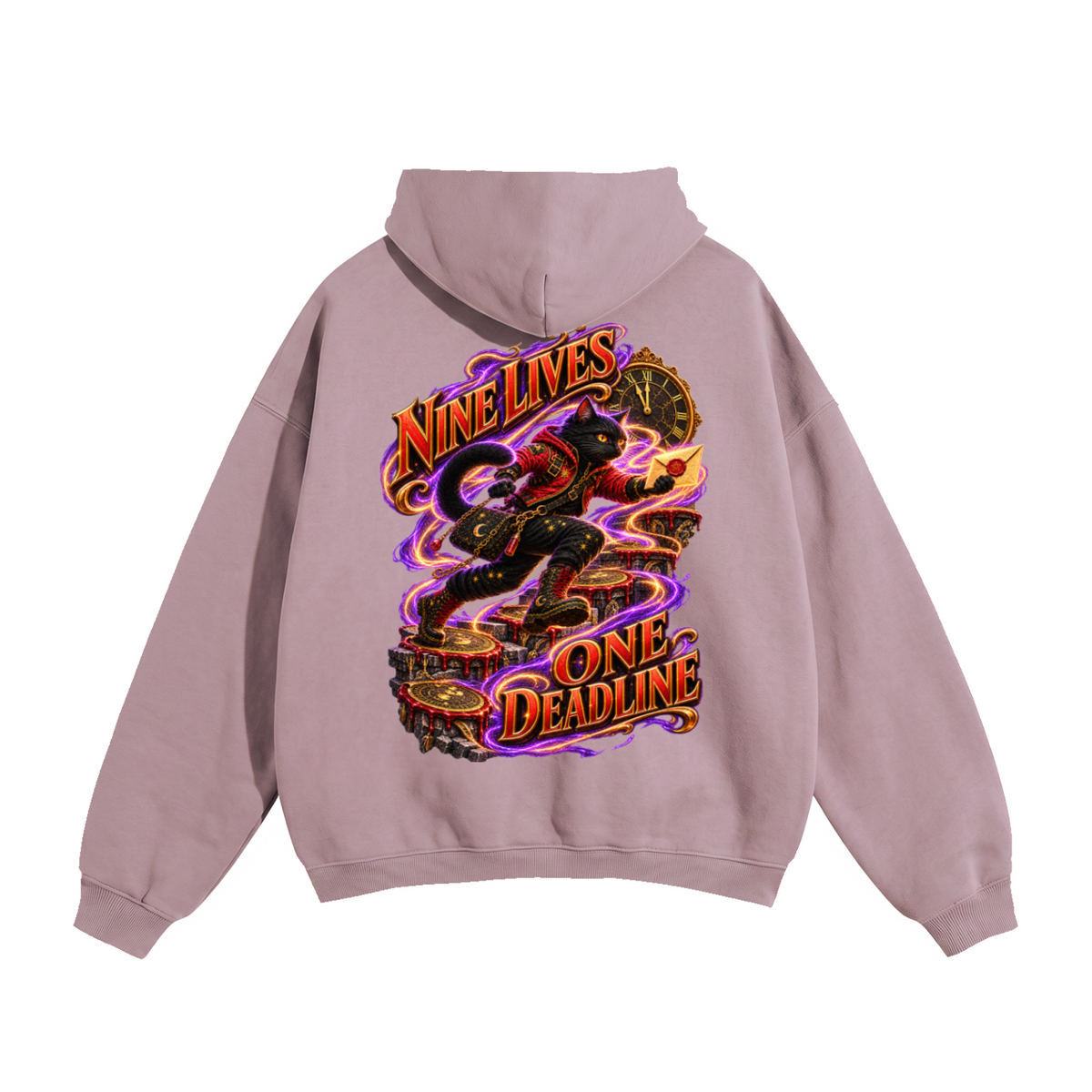 Halloween Black Cat Front & Back Graphic Hoodie - Nine Lives One Deadline - Unisex