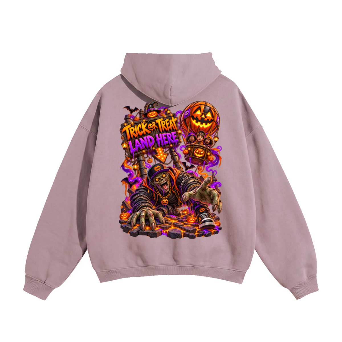Halloween Wrong Place to Land Front & Back Graphic Hoodie - Trick or Treat Land Here - Unisex