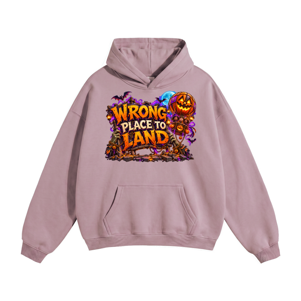 Halloween Wrong Place to Land Front & Back Graphic Hoodie - Trick or Treat Land Here - Unisex