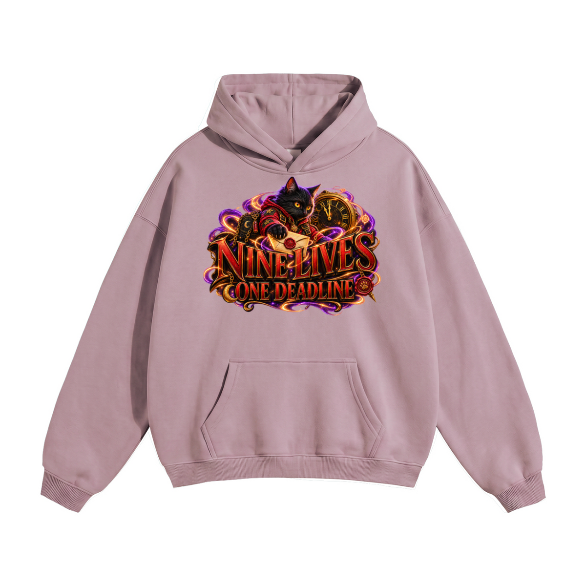 Halloween Black Cat Front & Back Graphic Hoodie - Nine Lives One Deadline - Unisex