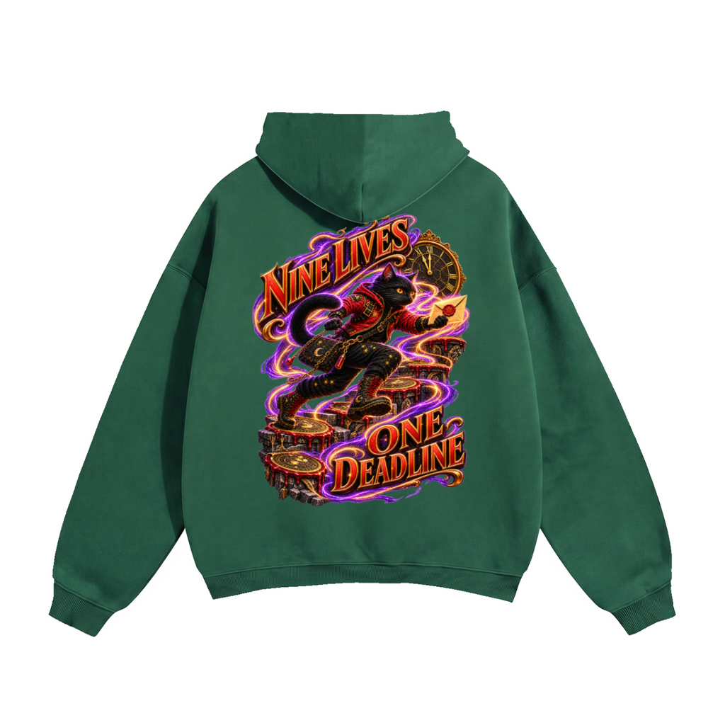 Halloween Black Cat Front & Back Graphic Hoodie - Nine Lives One Deadline - Unisex