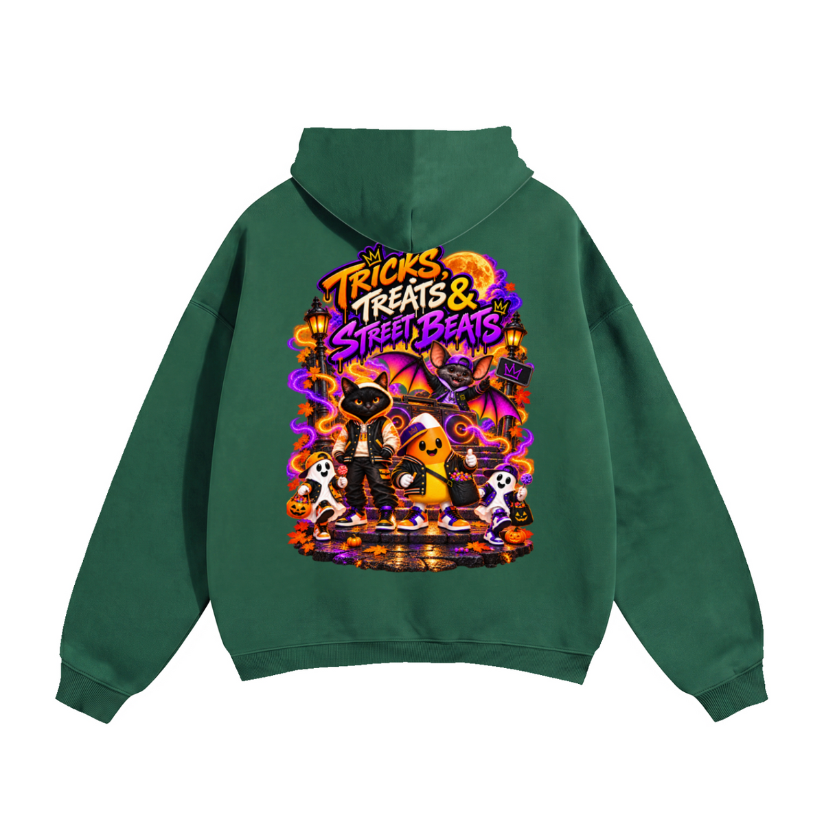 Halloween Tricks, Treats & Street Beats Front & Back Graphic Hoodie - Unisex