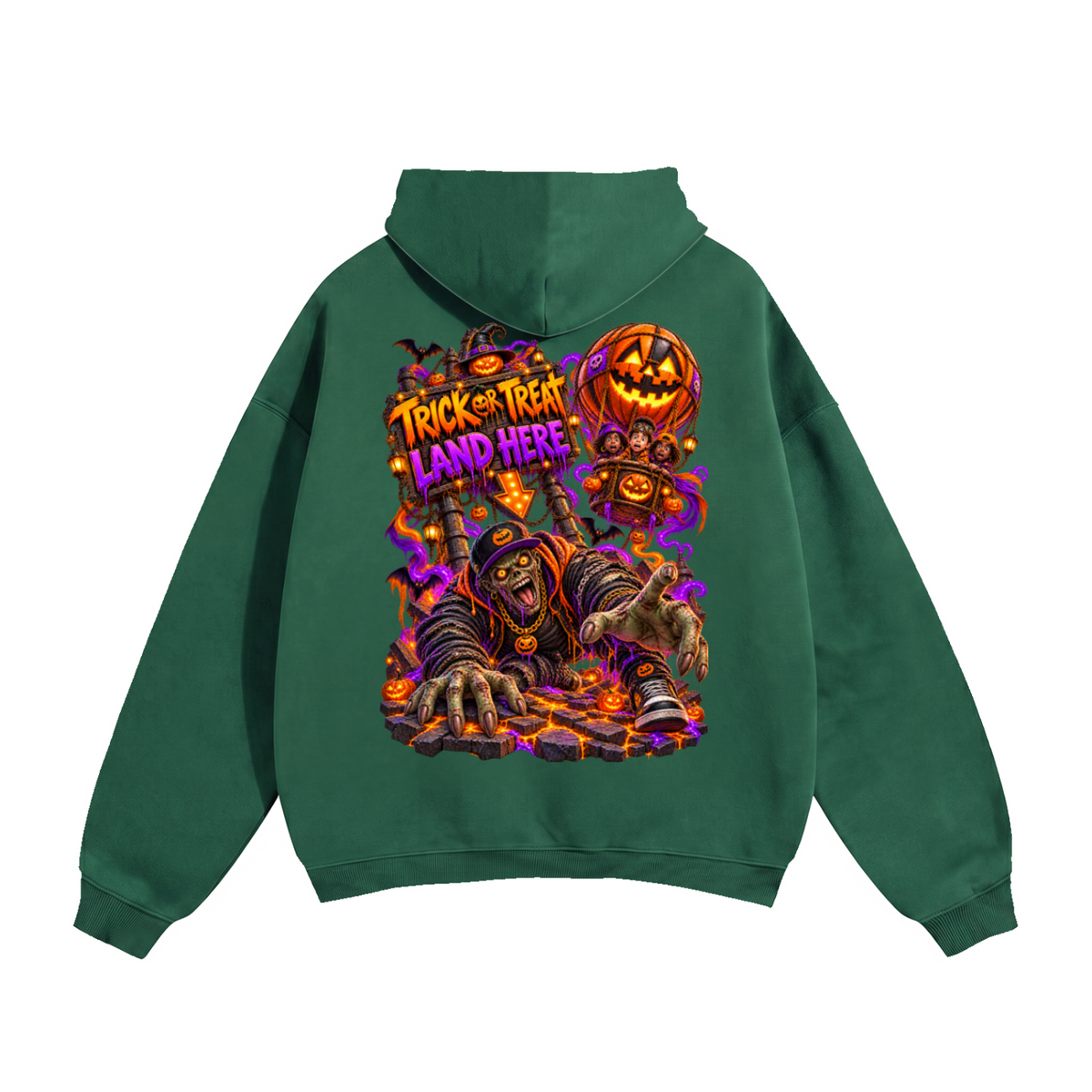 Halloween Wrong Place to Land Front & Back Graphic Hoodie - Trick or Treat Land Here - Unisex