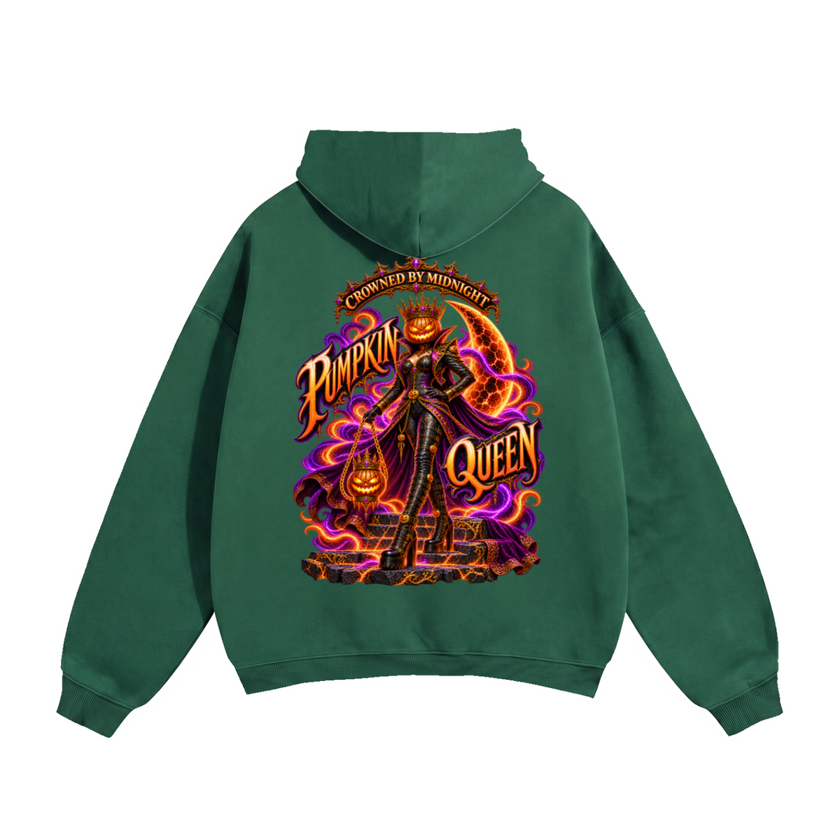 Halloween Pumpkin Queen Front & Back Graphic Hoodie - Crowned by Midnight - Unisex