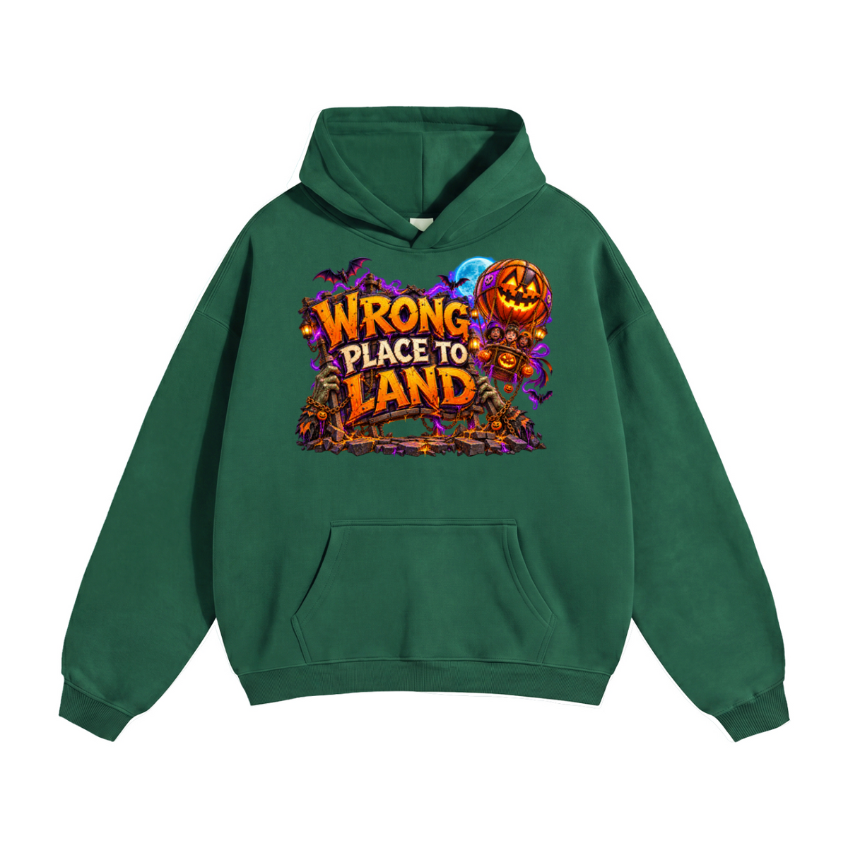 Halloween Wrong Place to Land Front & Back Graphic Hoodie - Trick or Treat Land Here - Unisex
