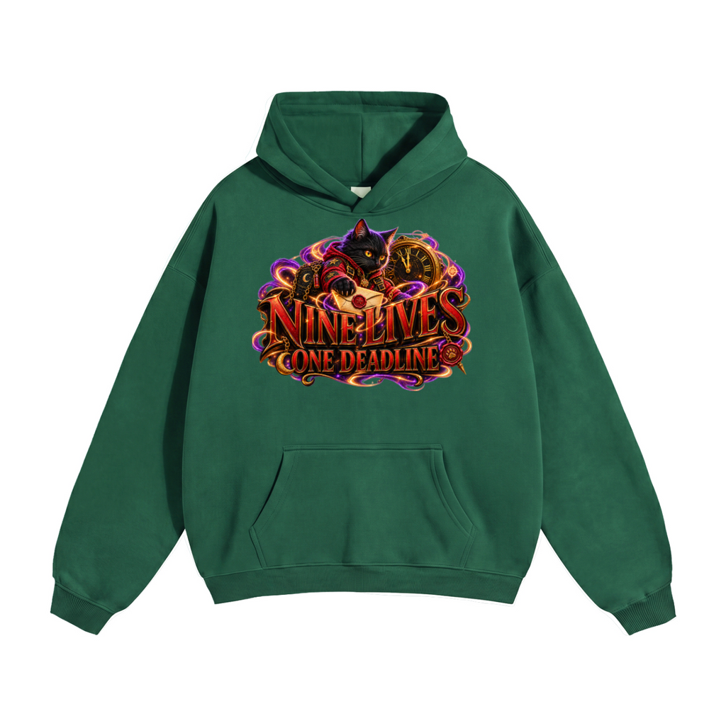 Halloween Black Cat Front & Back Graphic Hoodie - Nine Lives One Deadline - Unisex