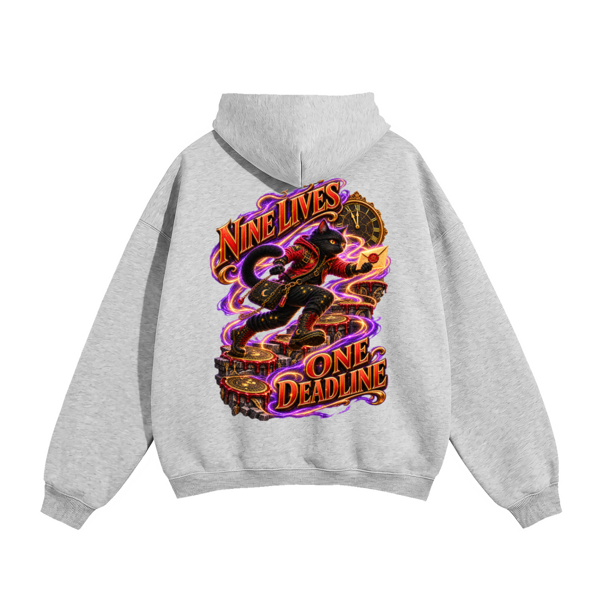 Halloween Black Cat Front & Back Graphic Hoodie - Nine Lives One Deadline - Unisex